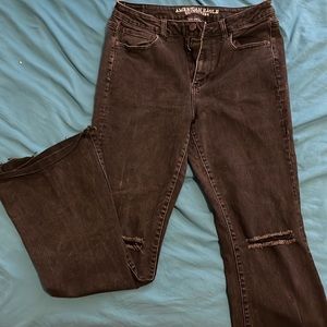 Black American Eagle distressed Flare Jeans- super super stretch